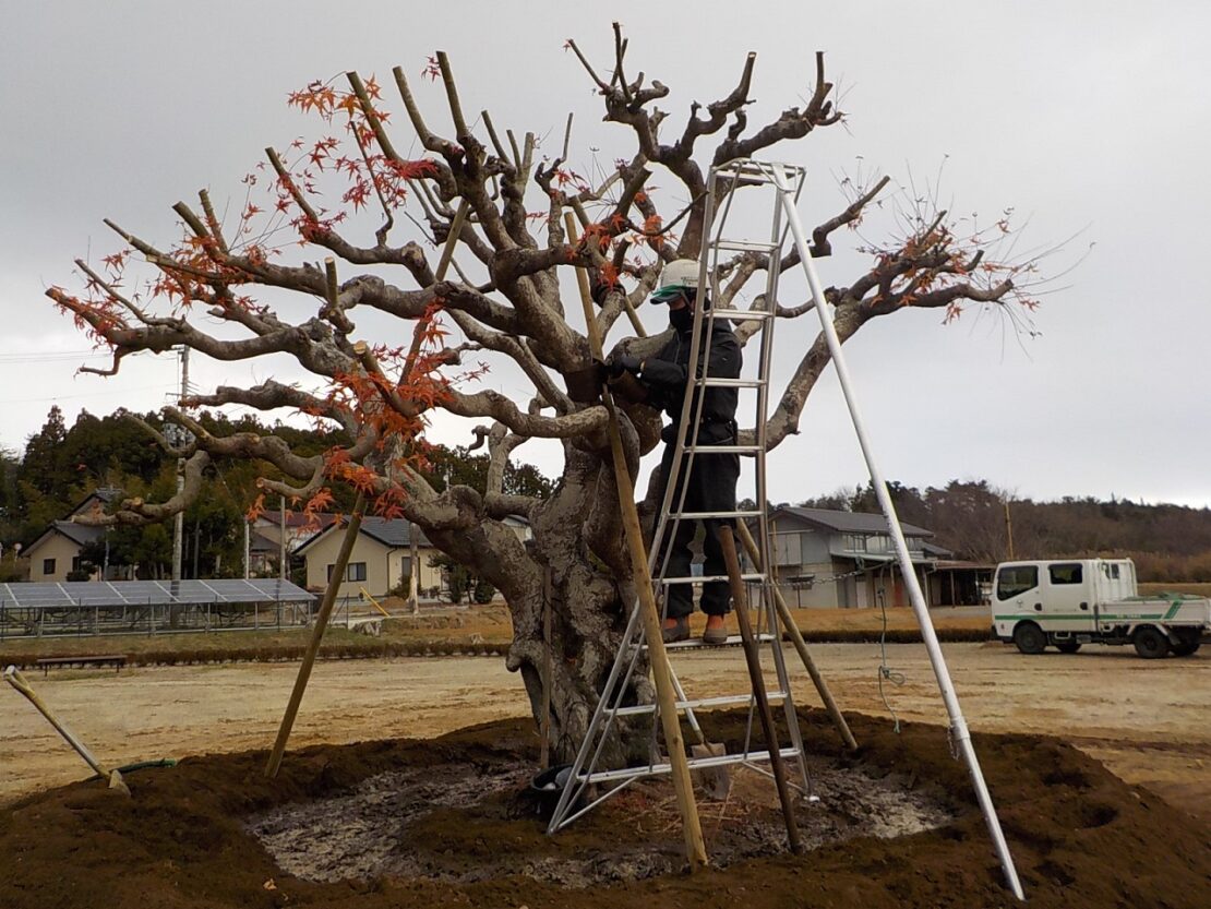 支柱を設置する様子